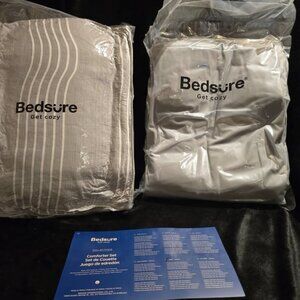 Bedsure 7-Piece King Comforter Set – Grey Striped Comforter with Sheets NIB